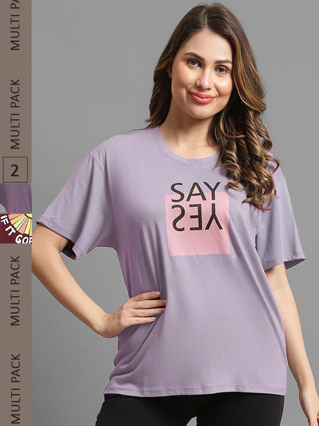 

Kanvin Brown & Purple Pack Of 2 Printed Drop Shoulder Sleeves Oversized T-shirts