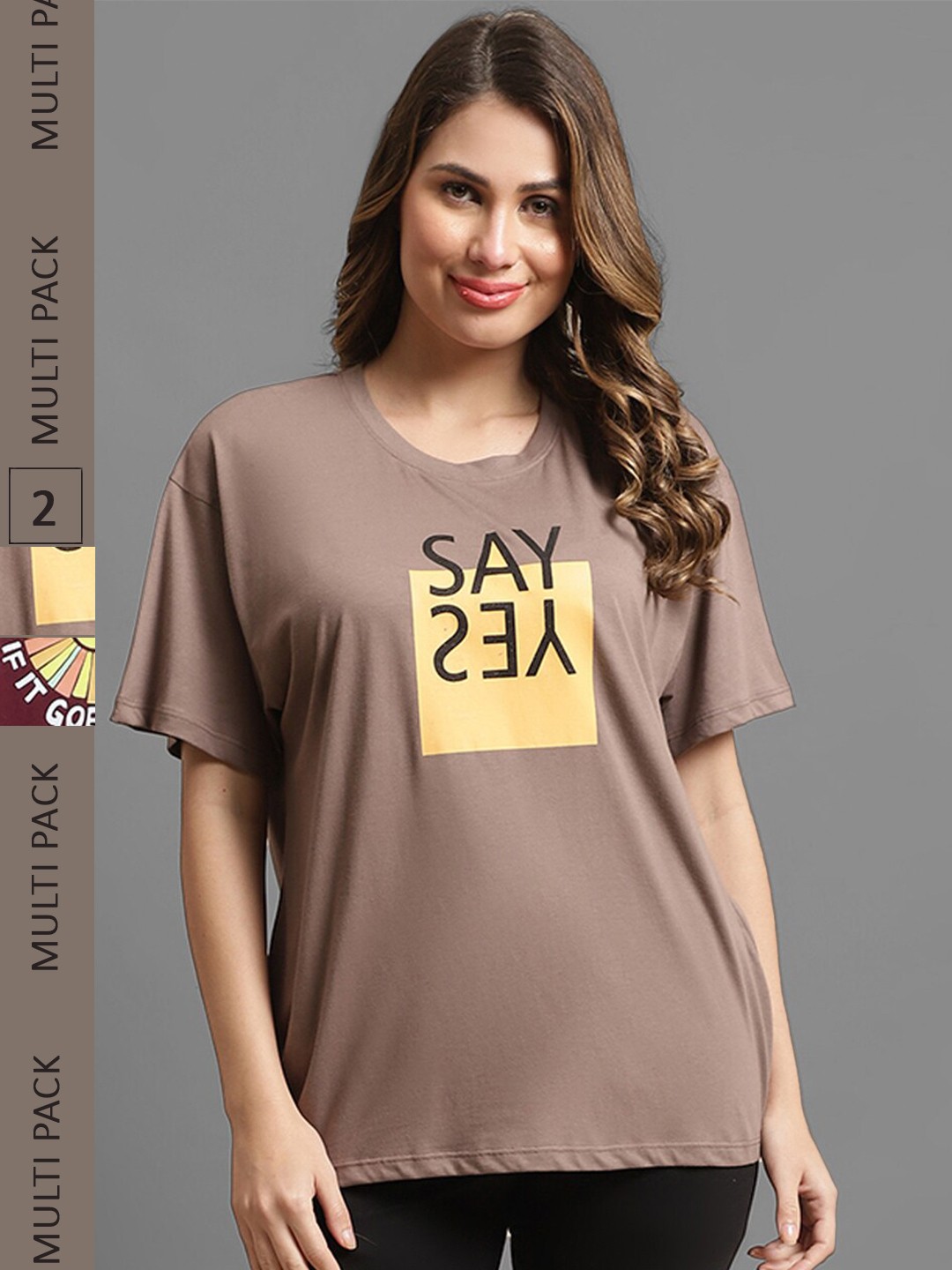 

Kanvin Brown & Camel Brown Pack Of 2 Printed Drop Shoulder Sleeves Oversized T-shirts