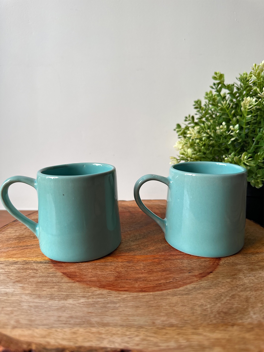 

CasaTrunk Turquoise Blue 2 Pieces Ceramic Glossy Mugs-150 ml Each