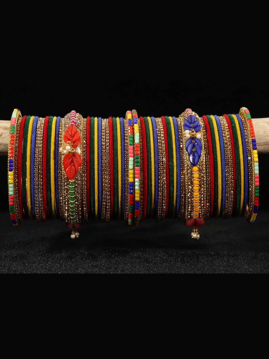 

NMII Set Of 54 Zircon-Studded Glossy Finished Velvet Bangles, Blue
