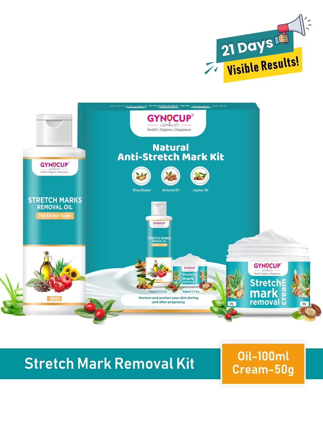 

GYNOCUP Set Of 2 Stretch Mark Removal Cream & Oil, White