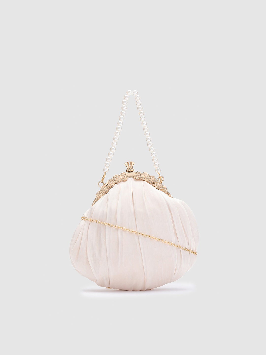 

Globus Nude Coloured & Gold-Toned Embellished Potli Clutch