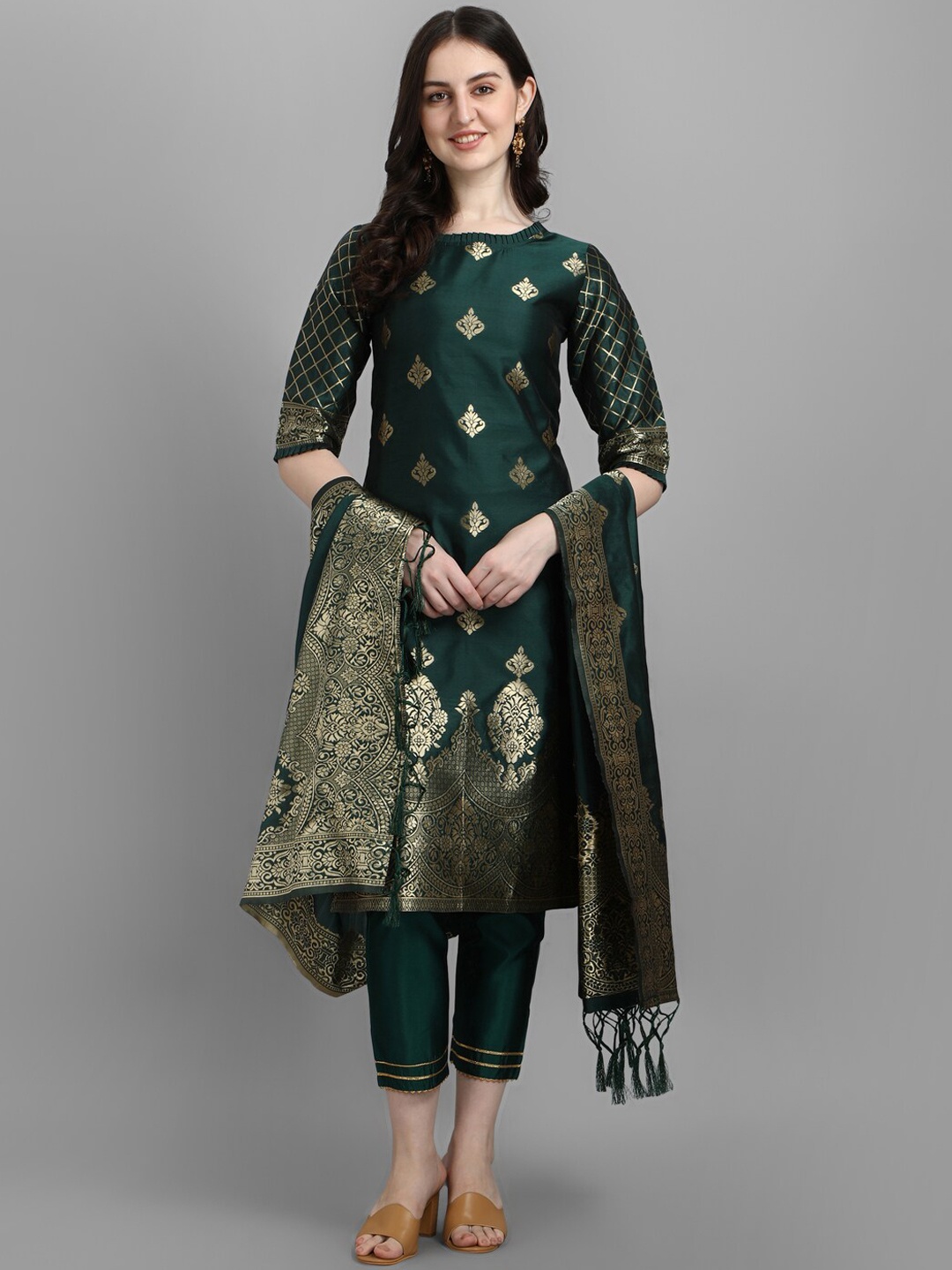 

KALINI Woven Design Regular Kurta with Trousers & With Dupatta, Green