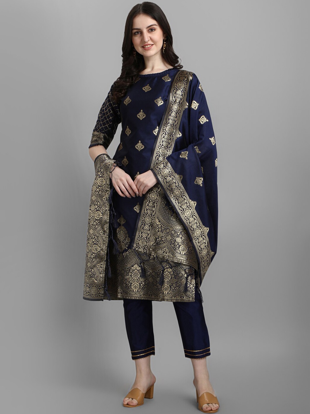 

KALINI Woven Design Kurta with Trousers & With Dupatta, Blue