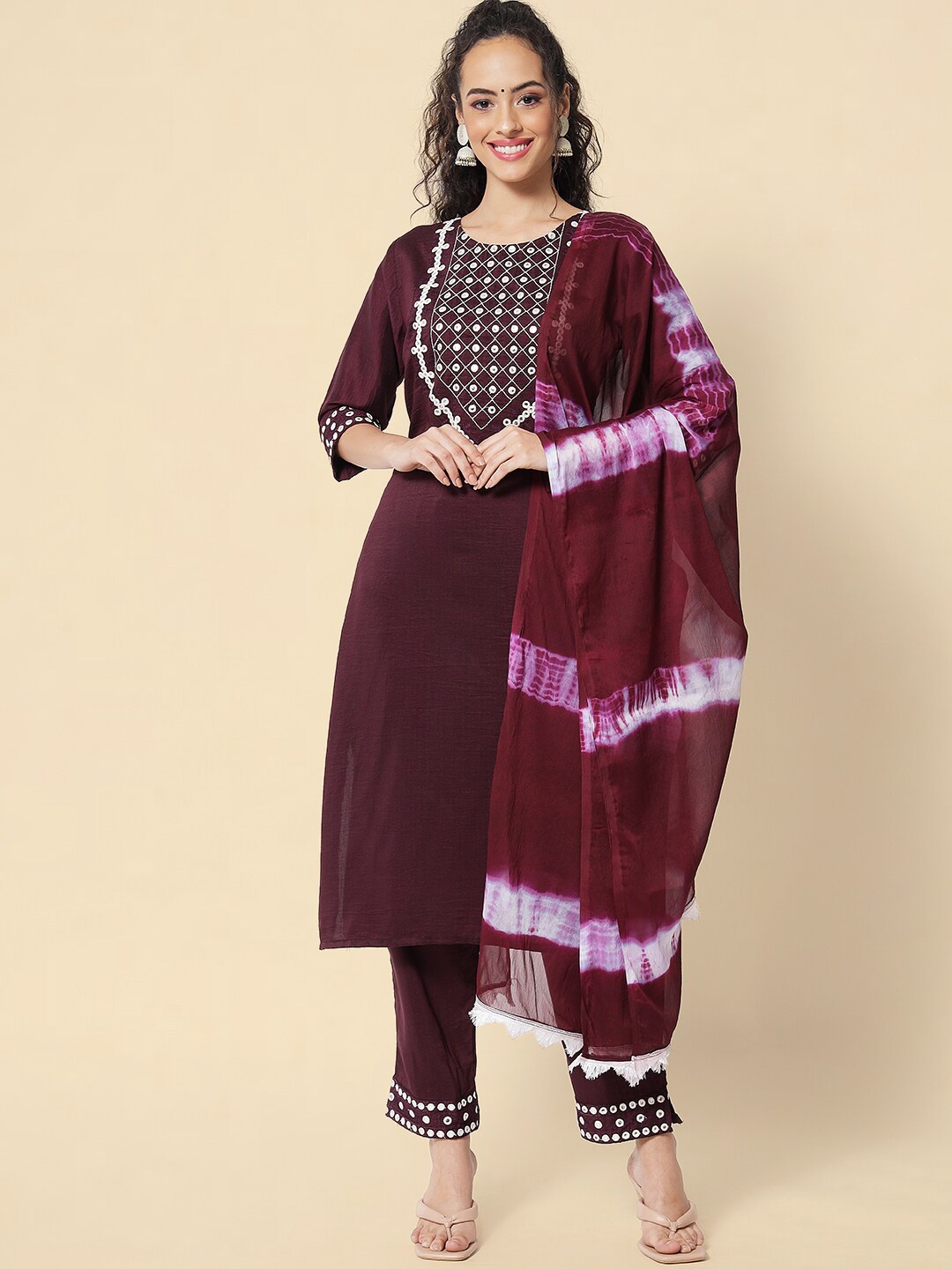 

KALINI Embroidered Regular Kurta with Trousers & With Dupatta, Purple
