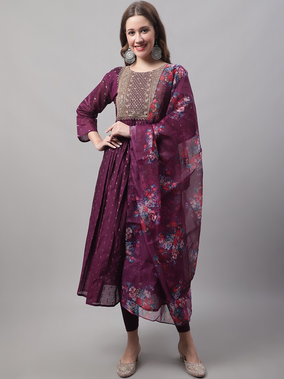 

KALINI Ethnic Motifs Embroidered Sequined Zari A-Line Kurta With Leggings & Dupatta, Purple