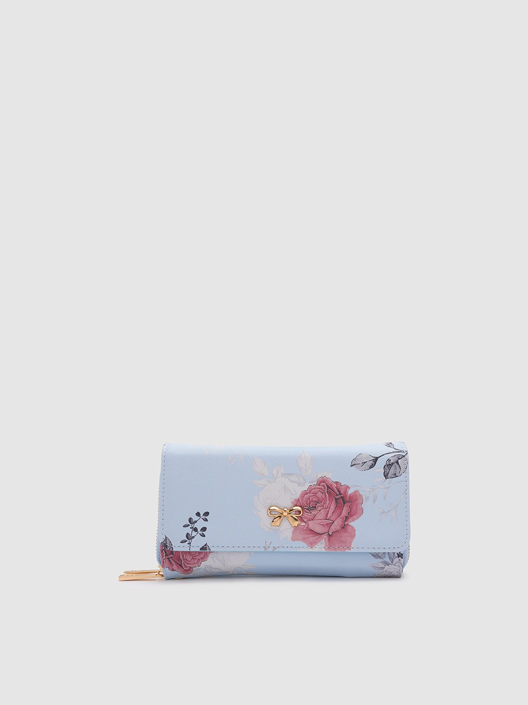 

Globus Women Blue & Red Floral Printed Bow Detail PU Envelope Wallet