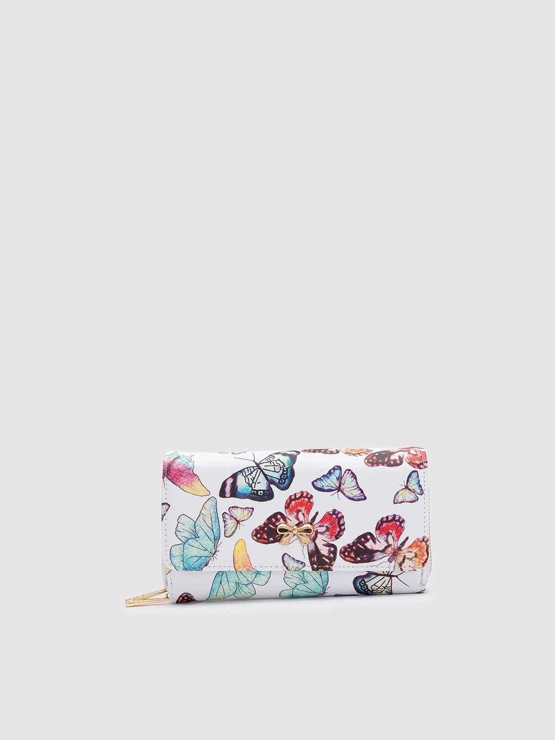 

Globus Women White & Blue Printed Bow Detail PU Envelope Wallet
