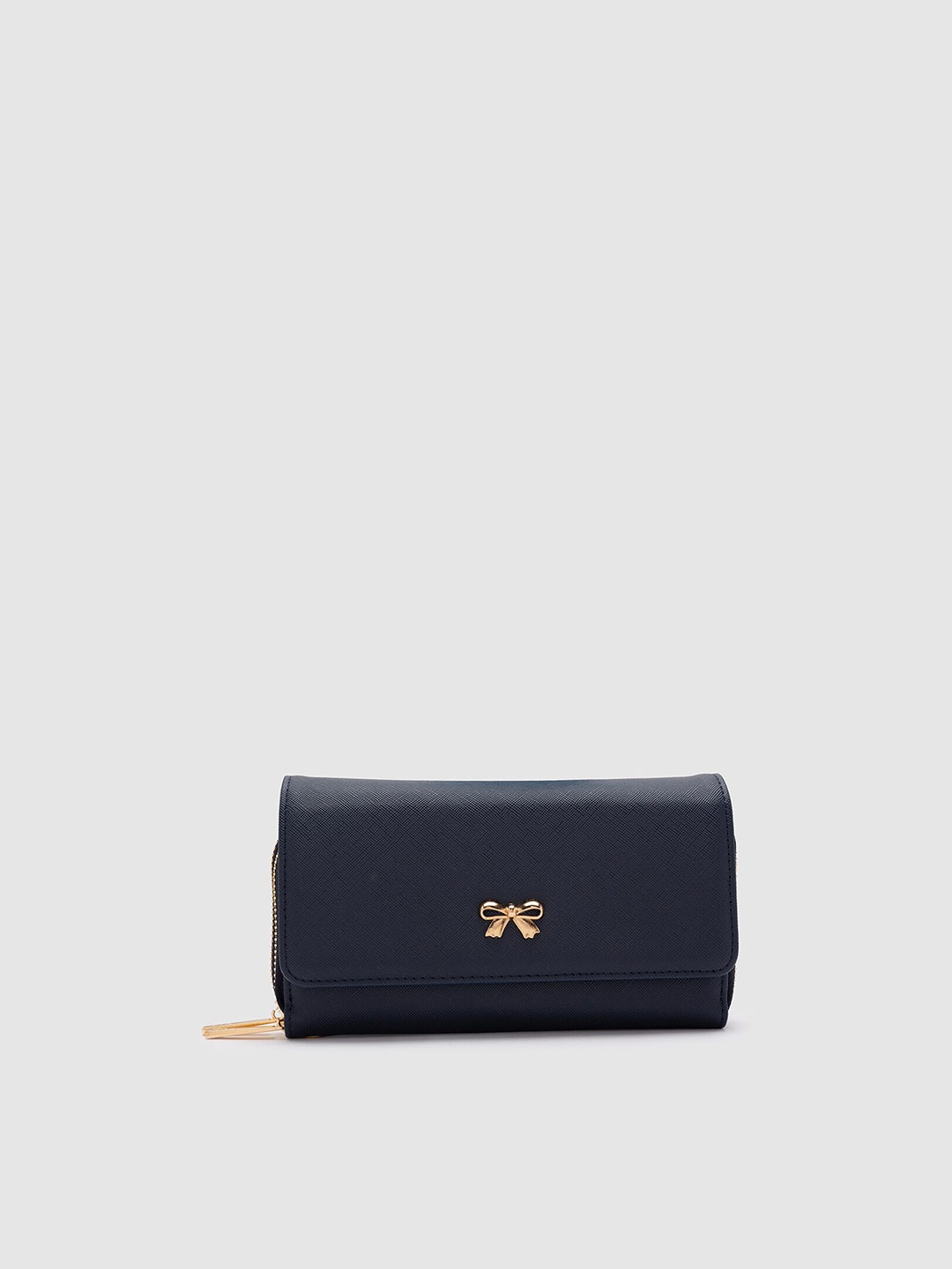 

Globus Women Navy Blue & Gold-Toned Bow Detail PU Envelope Wallet
