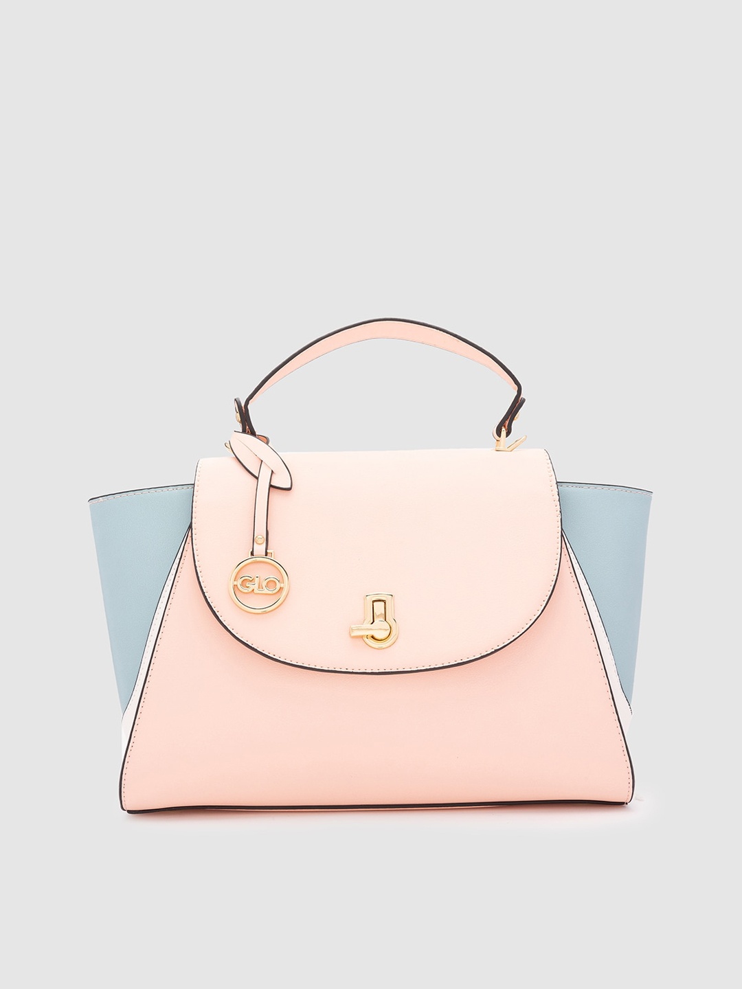 

Globus Peach-Coloured Colourblocked Structured Handheld Bag
