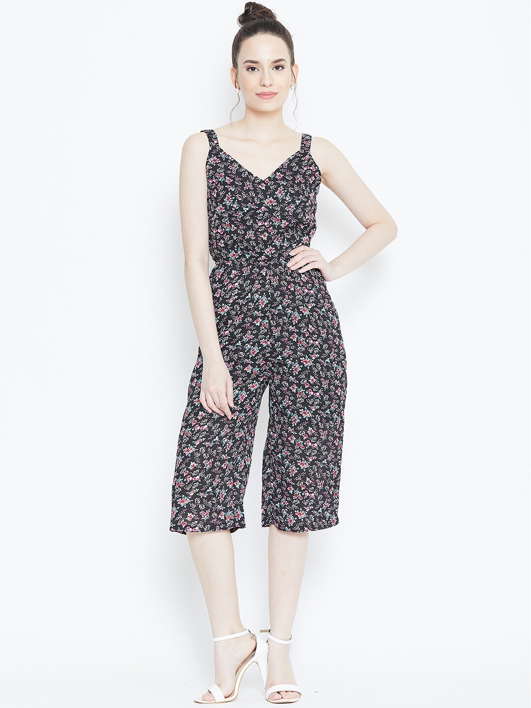 

DODO & MOA Floral Printed Culotte Jumpsuit, Black