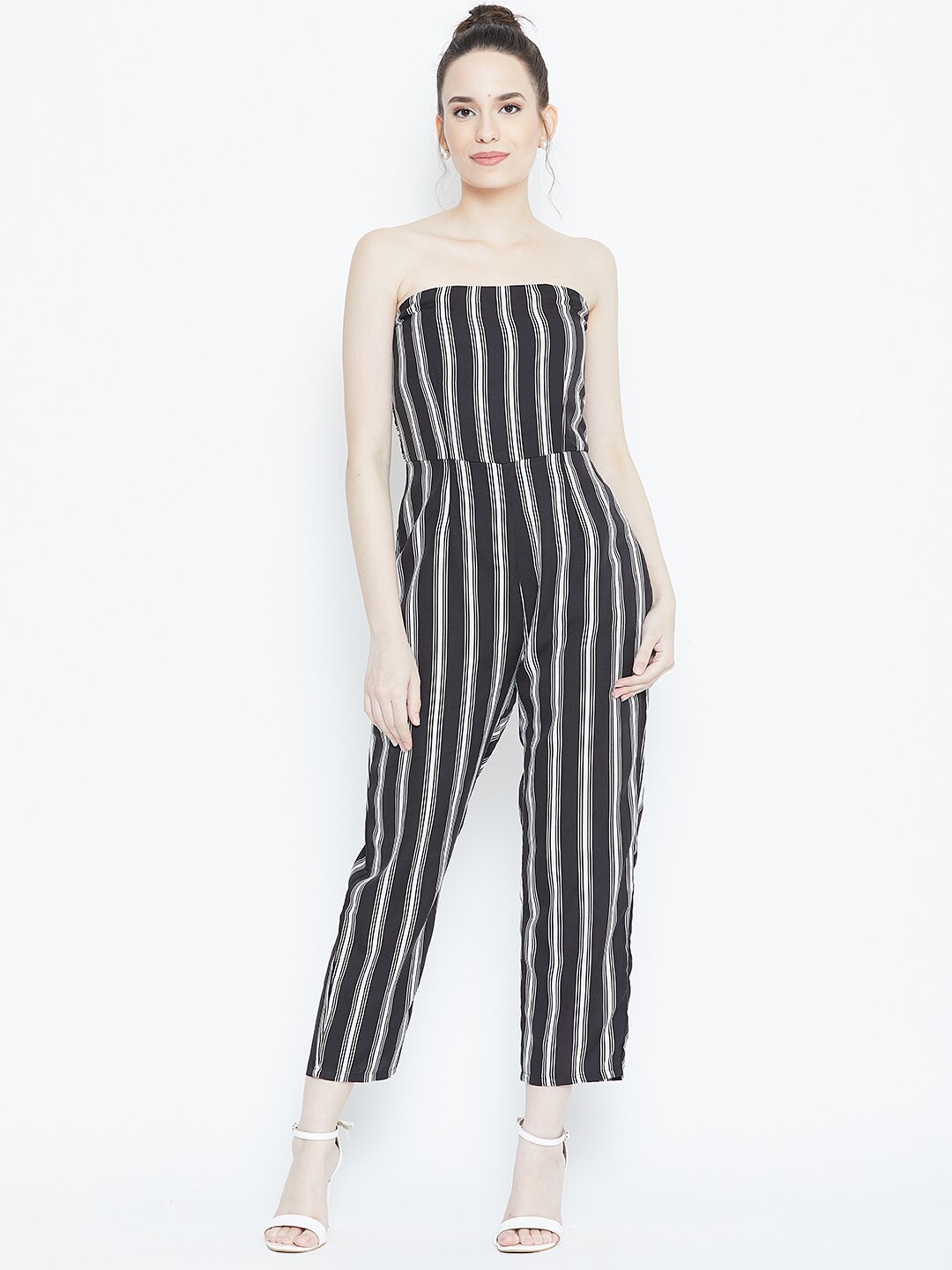 

DODO & MOA Black & White Strapless Striped Basic Jumpsuit
