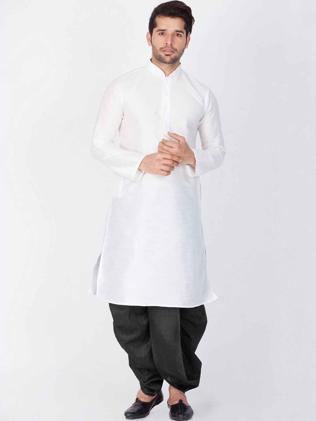 

VASTRAMAY Mandarin Collar Kurta with Dhoti Pants, White