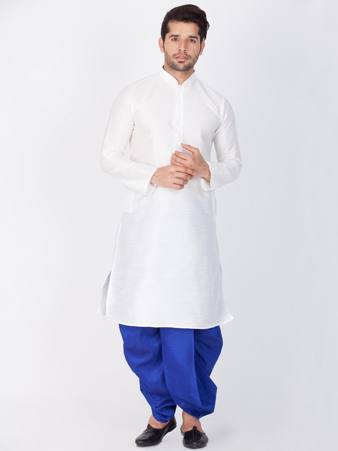 

VASTRAMAY Mandarin Collar Regular Kurta With Dhoti Pants, White