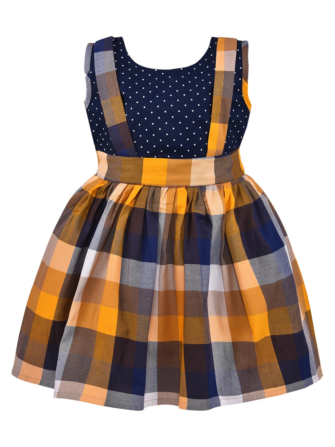 

Wish Karo Girls Checked Shoulder Suspenders Fit & Flare Dress, Yellow