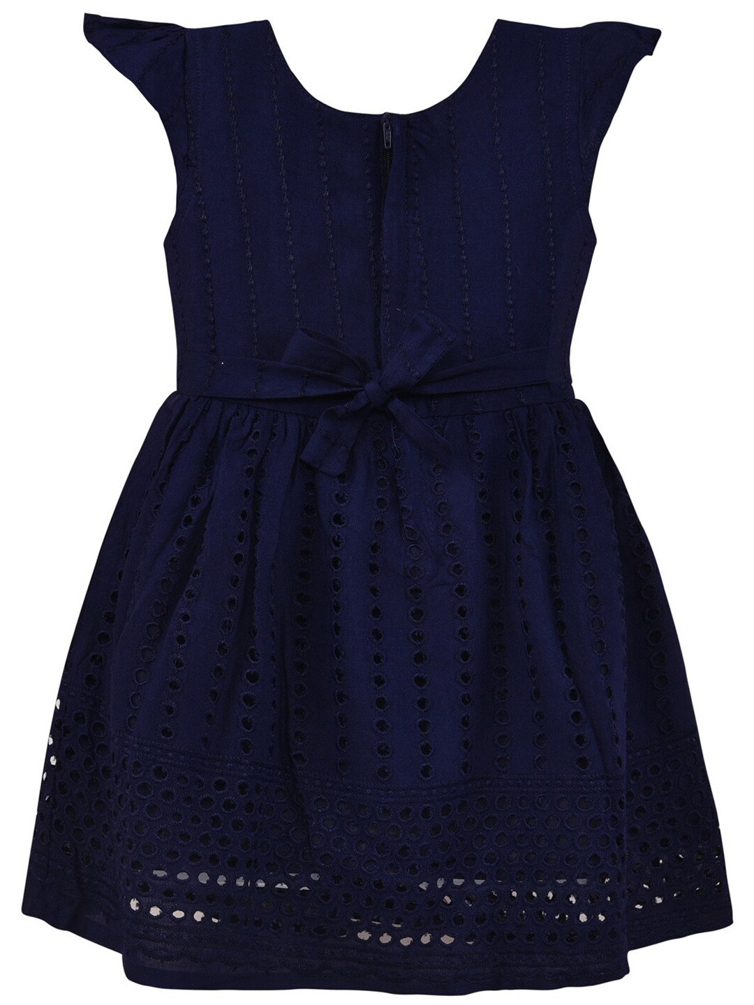 

Wish Karo Girls Schiffli Cap Sleeves Fit & Flare Dress, Navy blue
