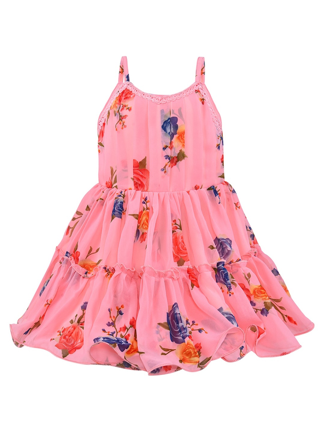 

Wish Karo Girls Floral Print Georgette Fit & Flare Casual Dress, Peach