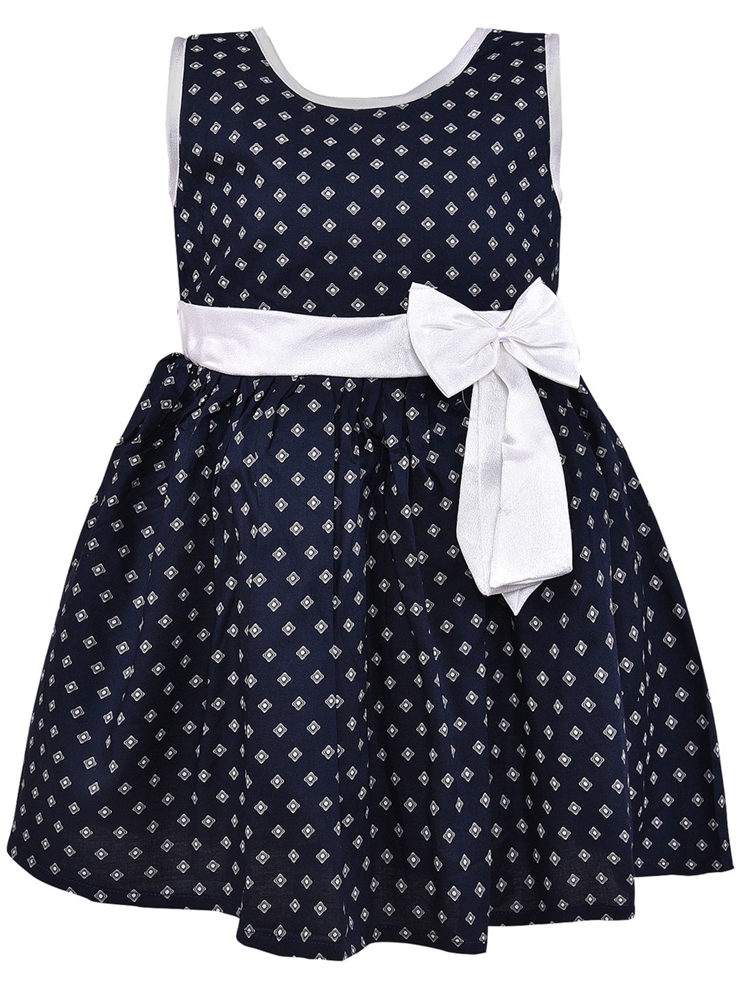 

Wish Karo Girls Block Print A-Line Casual Dress, Navy blue