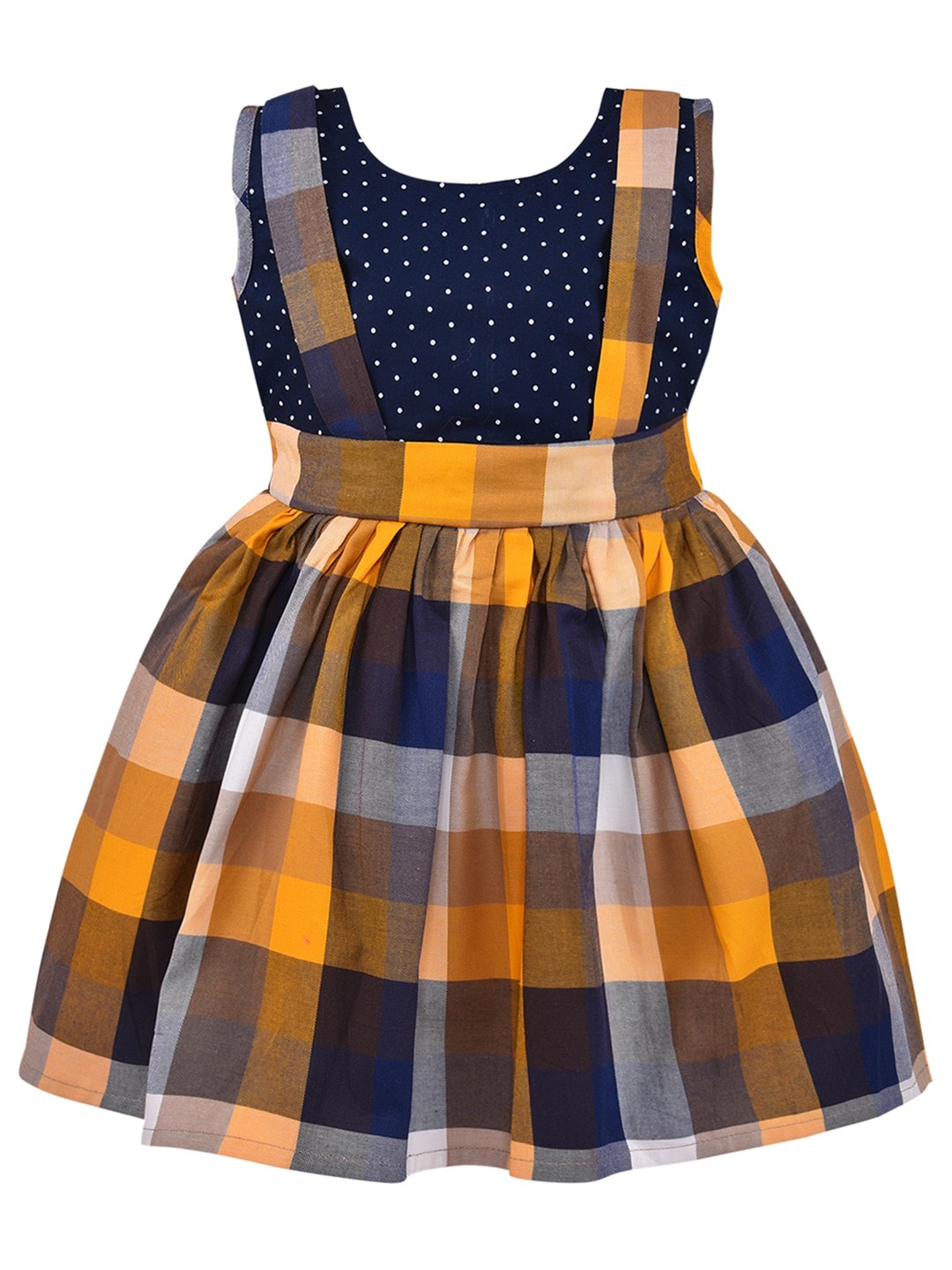 

Wish Karo Girls Checked Shoulder Suspender Fit & Flare Casual Dress, Yellow