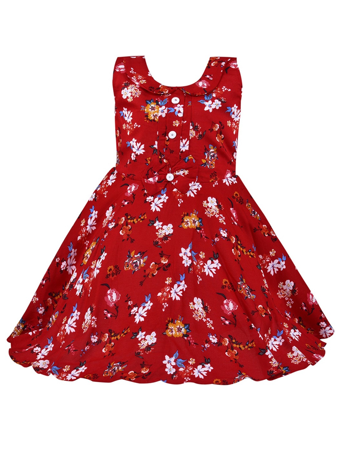 

Wish Karo Girls Floral Print Cotton Fit & Flare Casual Dress, Red