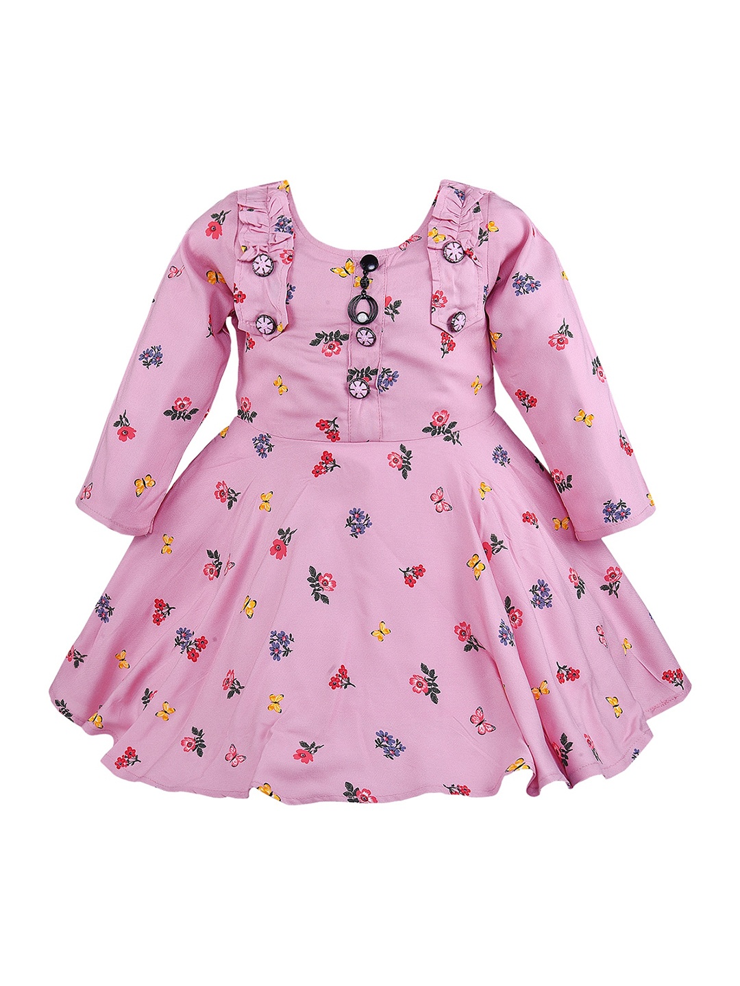 

Wish Karo Girls Conversational Printed Fit & Flare Dress, Pink