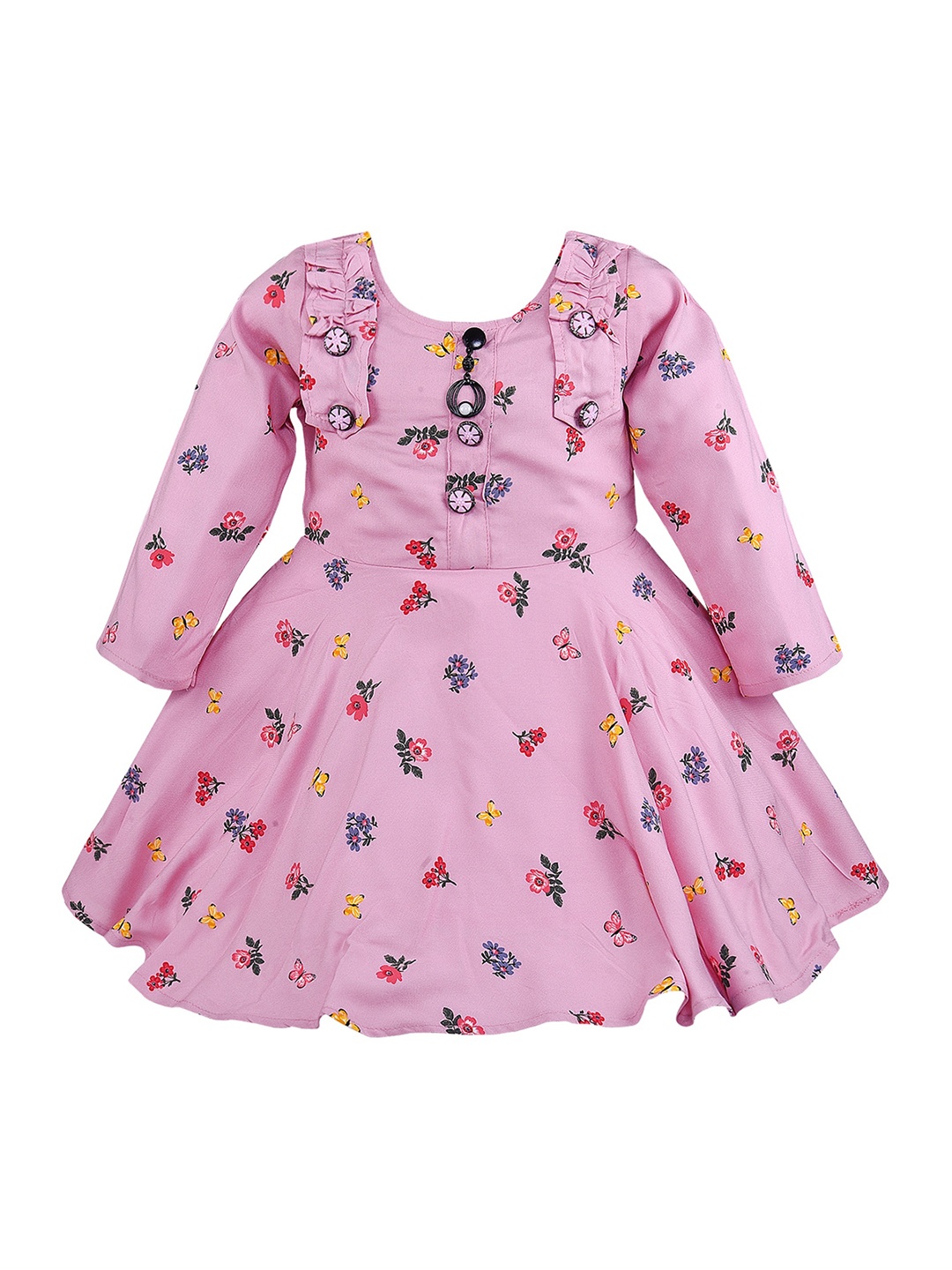 

Wish Karo Girls Conversational Printed Fit & Flare Dress, Pink