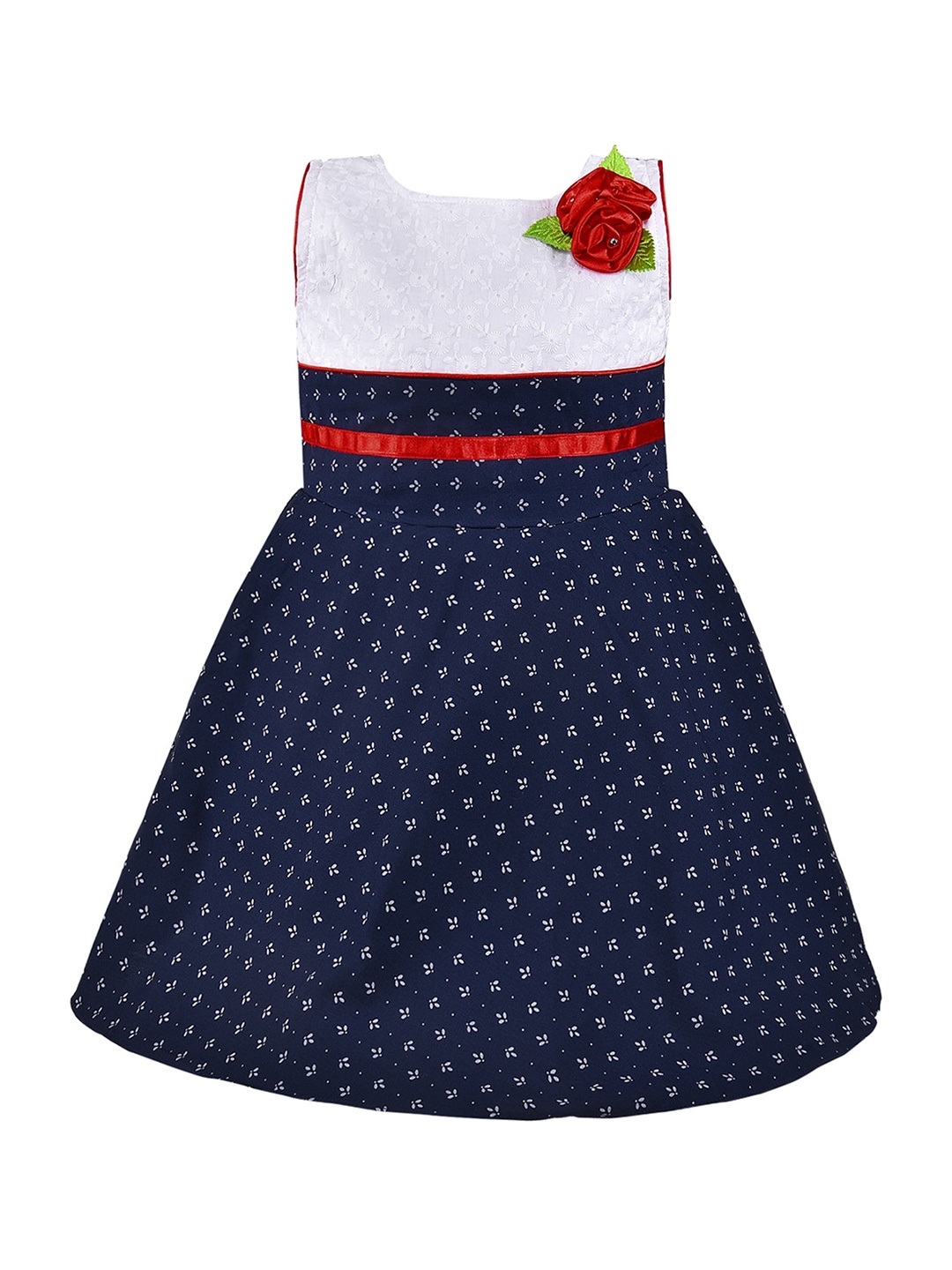 

Wish Karo Girls Floral Printed Embroidered Cotton Fit & Flare Dress, Navy blue