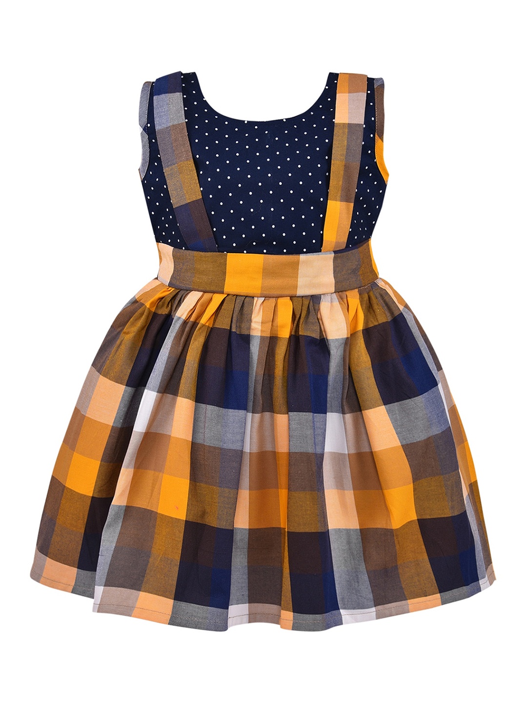 

Wish Karo Girls Checked Gathered Cotton Fit & Flare Dress, Yellow