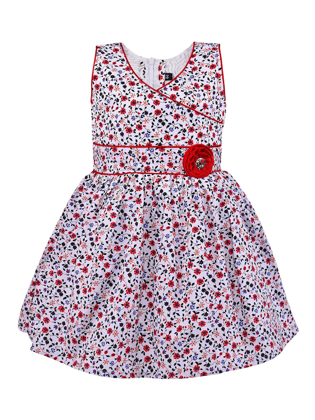 

Wish Karo Girls Floral Printed Cotton Fit & Flare Dress, White