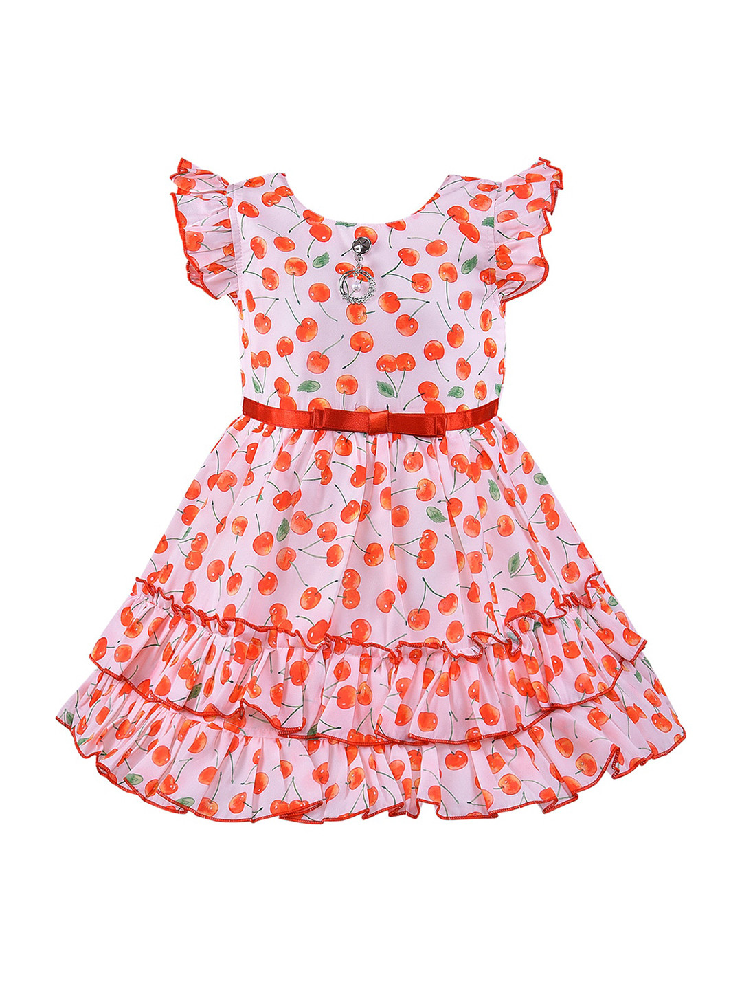 

Wish Karo Girls Conversational Printed Flutter Sleeve Georgette Fit & Flare Dress, White