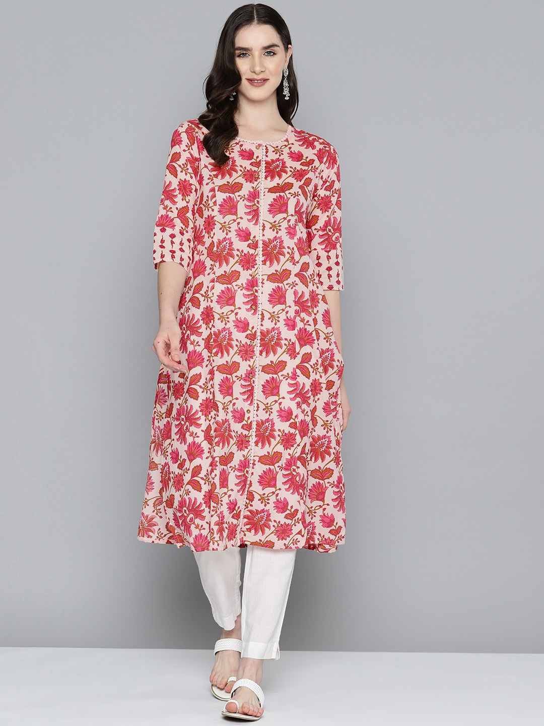 

HERE&NOW Pure Cotton Printed Kurta, Pink