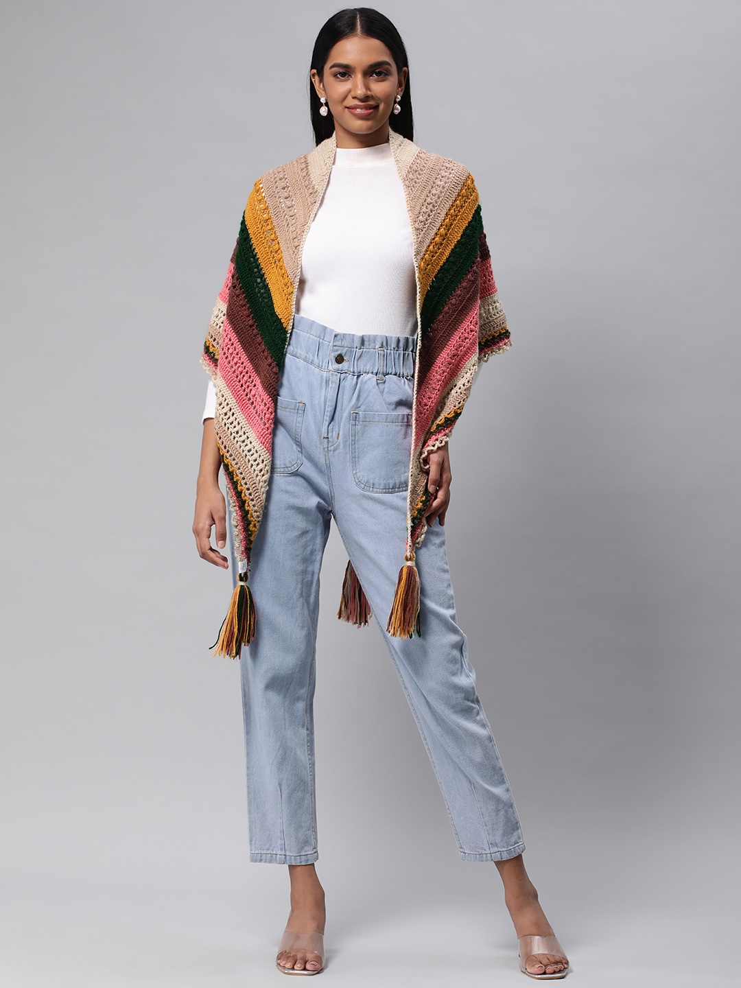 

Magic Needles Crochet Striped Shrug, Taupe