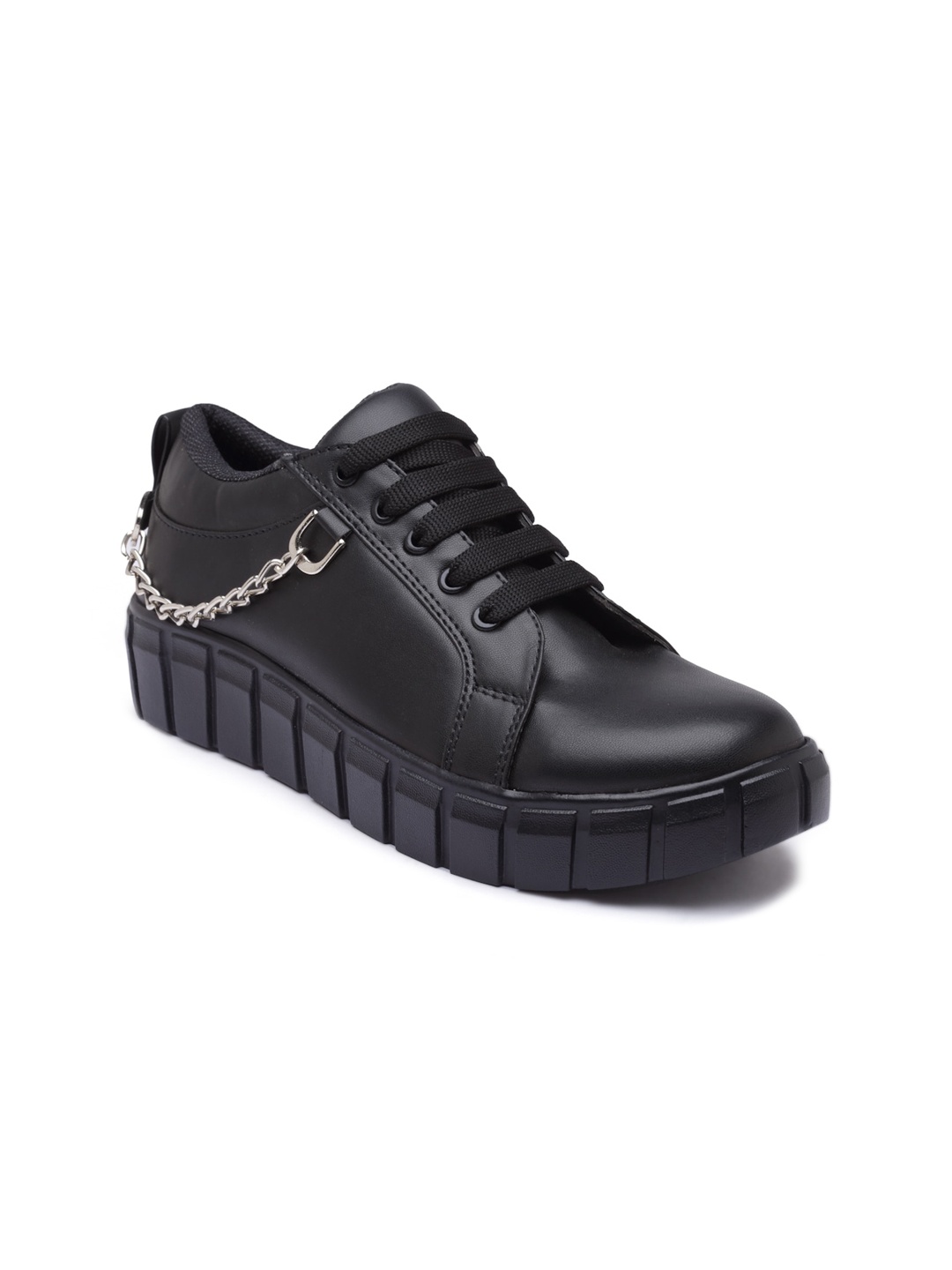 

PANAHI Women Embellished Lightweight Patent Leather Comfort Insole Basics Sneakers, Black