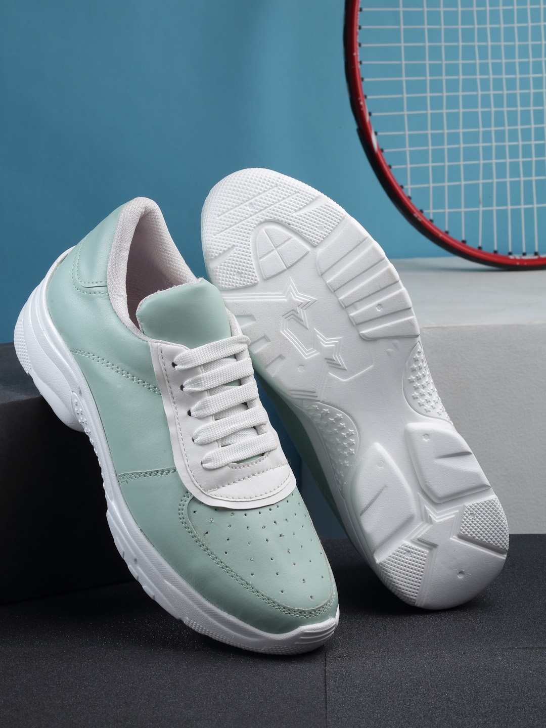 

PANAHI Women Perforated Colourblocked Lightweight Sneakers, Sea green