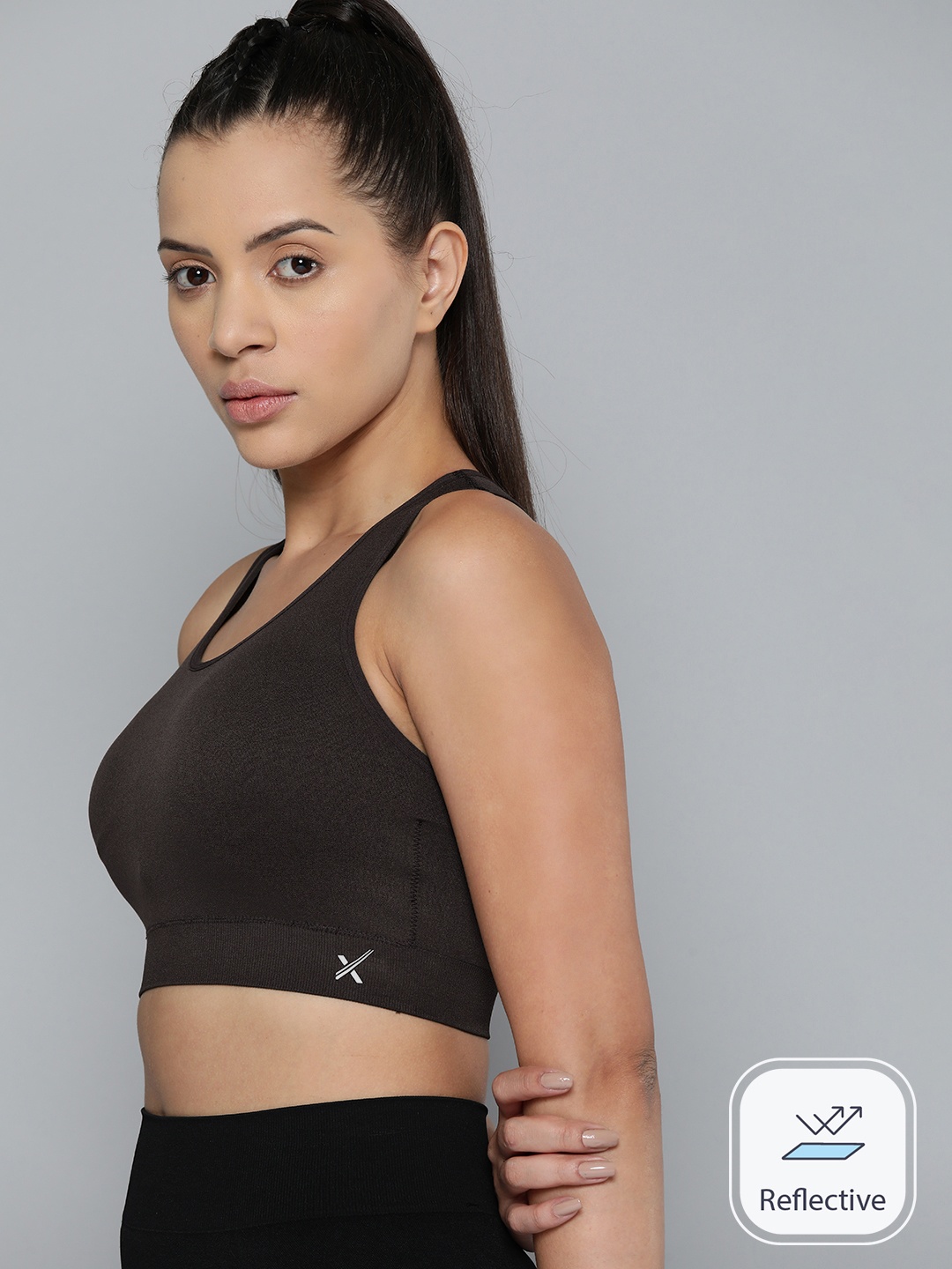 

HRX by Hrithik Roshan Seamless Non-Wired Lightly Padded Rapid-Dry Yoga Bra, Brown