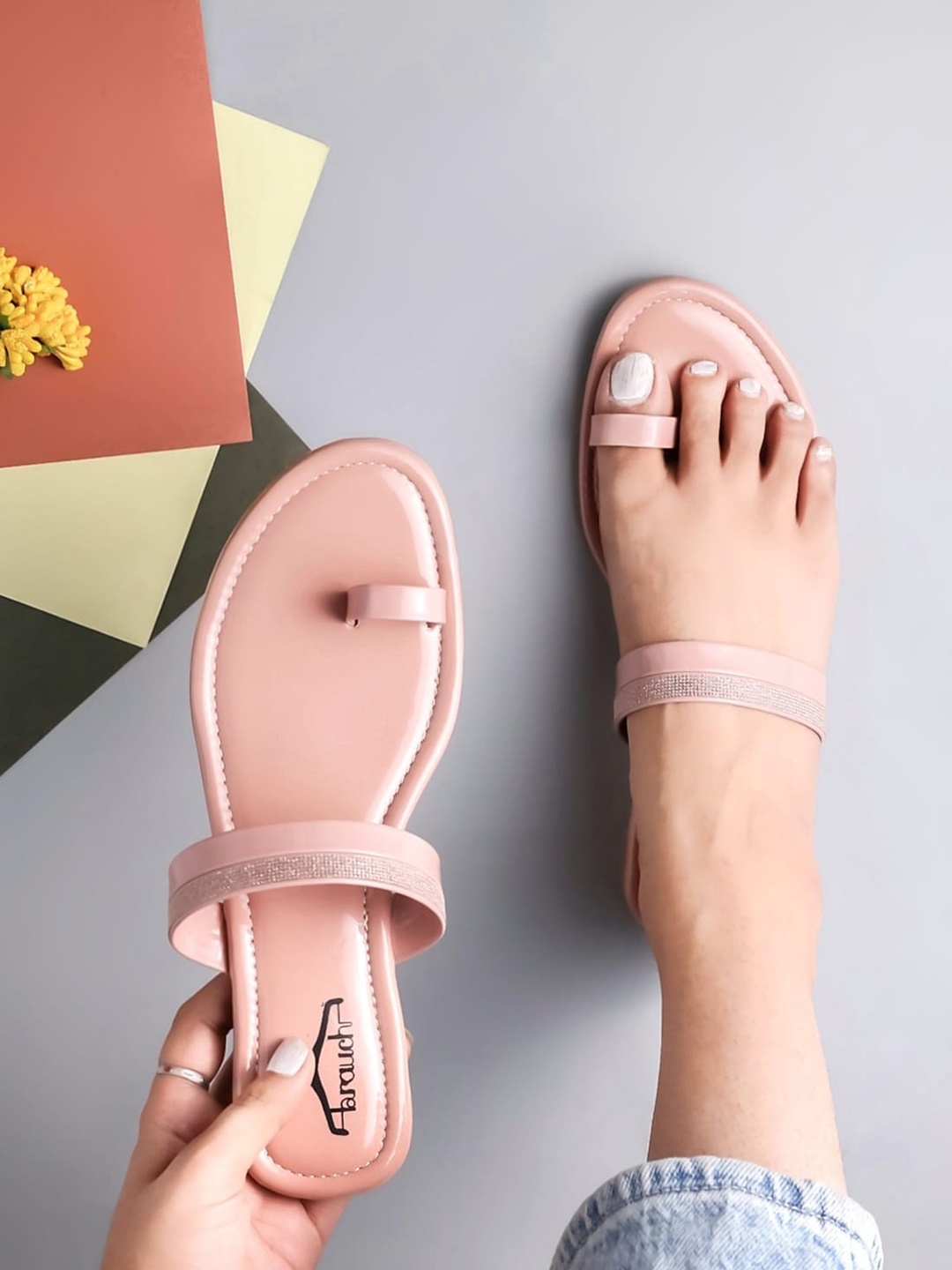 

Brauch Women Embellished Dual Strap One Toe Flats, Peach