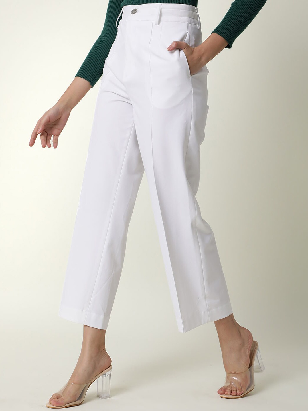 

RAREISM Women Slim Fit High-Rise Formal Trousers, White