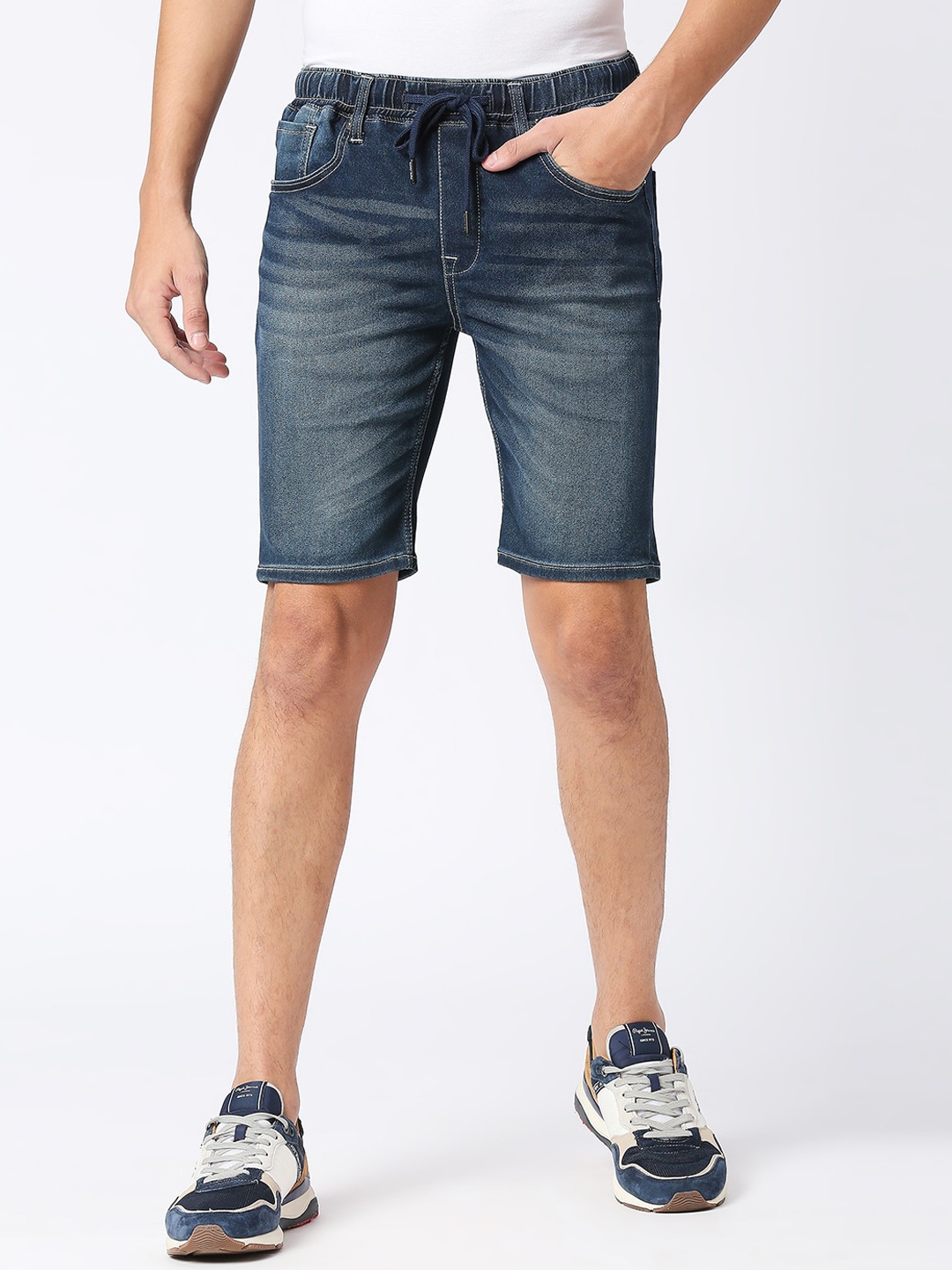 

Pepe Jeans Men Mid -Rise Washed Denim Shorts, Blue