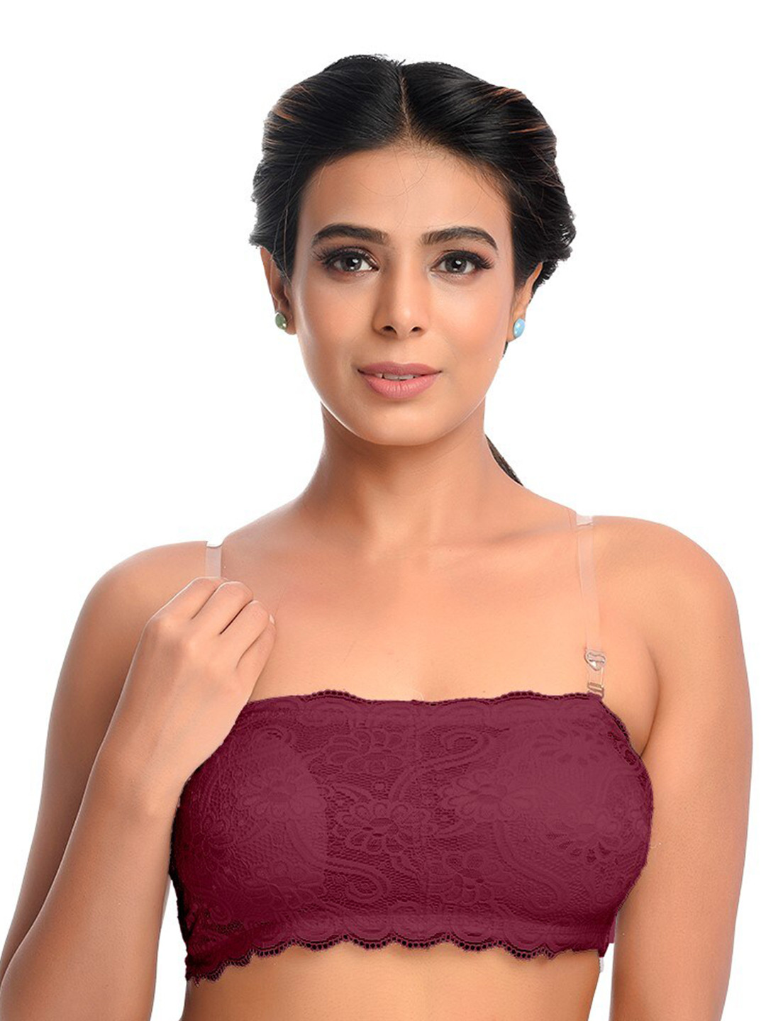 

SASHU Floral Medium Coverage Bandeau Bra, Maroon