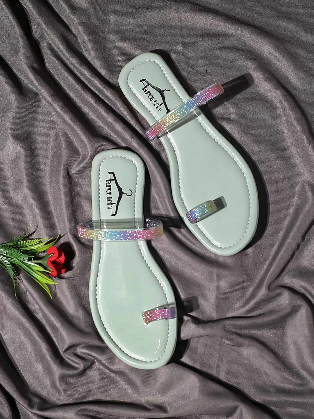 

Brauch Women Rainbow Strap Open One Toe Flats, Sea green