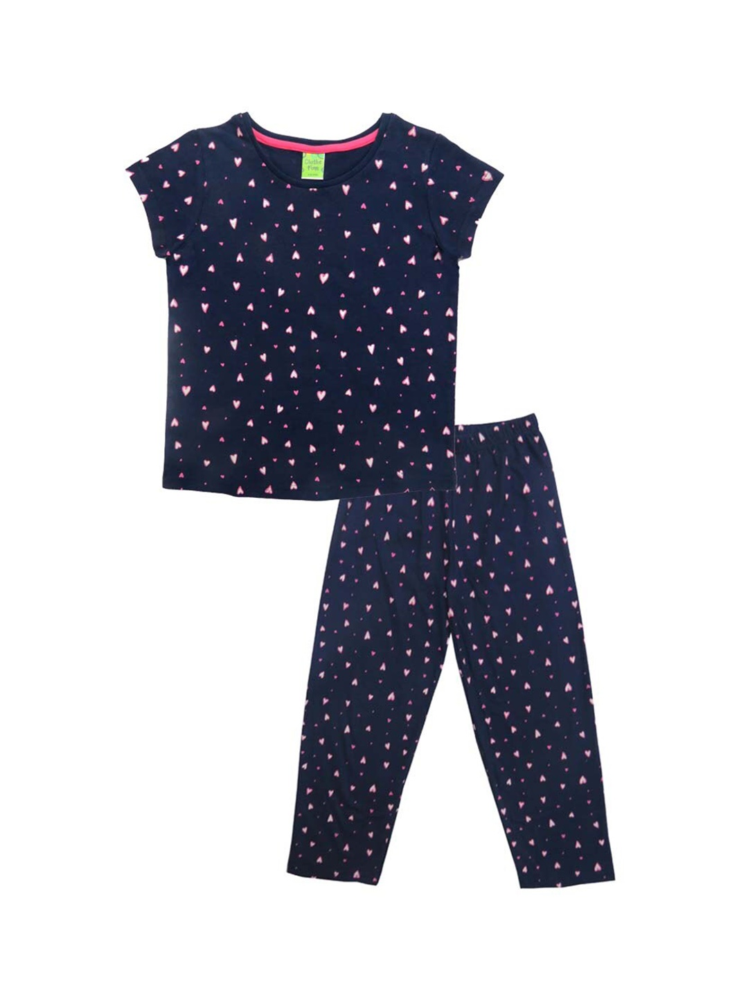 

Clothe Funn Girls Conversational Printed Pure Cotton Night Suit, Navy blue