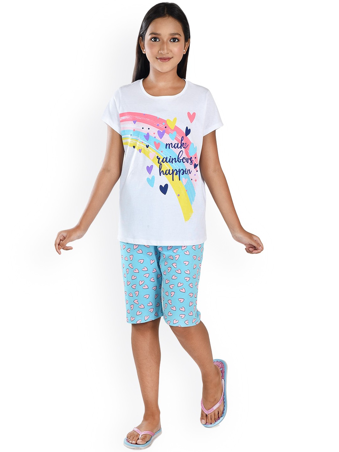 

Clothe Funn Girls Conversational Printed Pure Cotton Night Suit, White