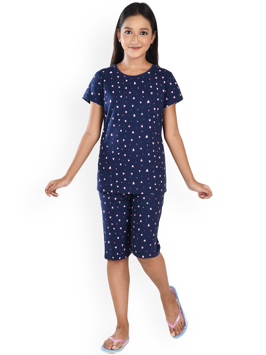 

Clothe Funn Girls Conversational Printed Pure Cotton Night Suit, Navy blue
