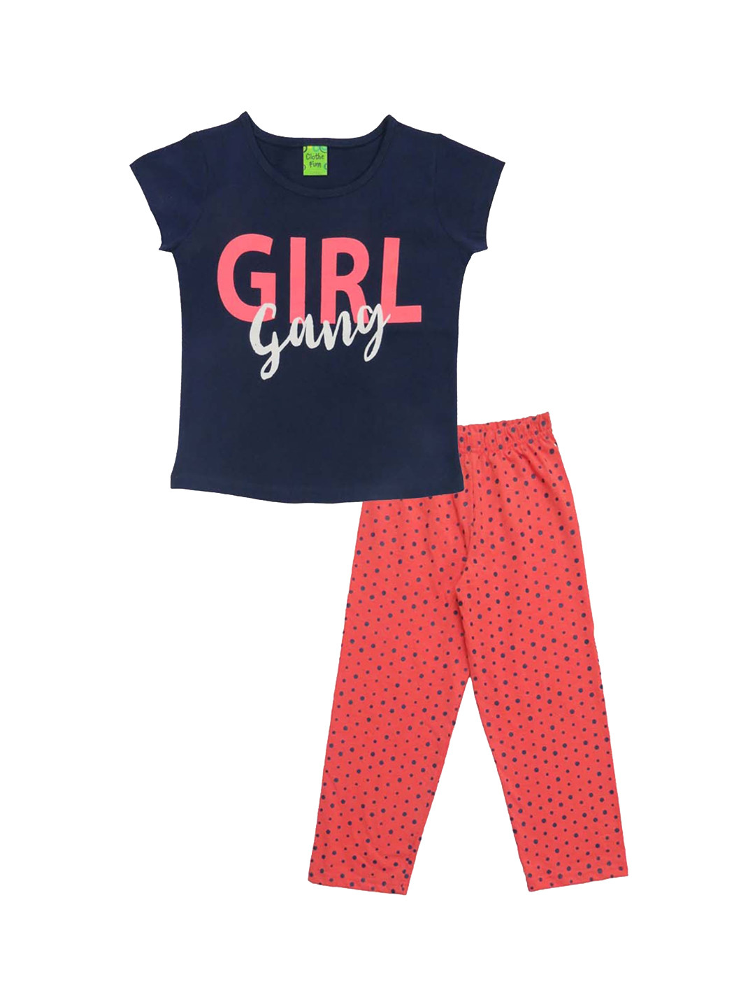 

Clothe Funn Girls Typography Printed Pure Cotton T-Shirt & Pyjamas, Navy blue