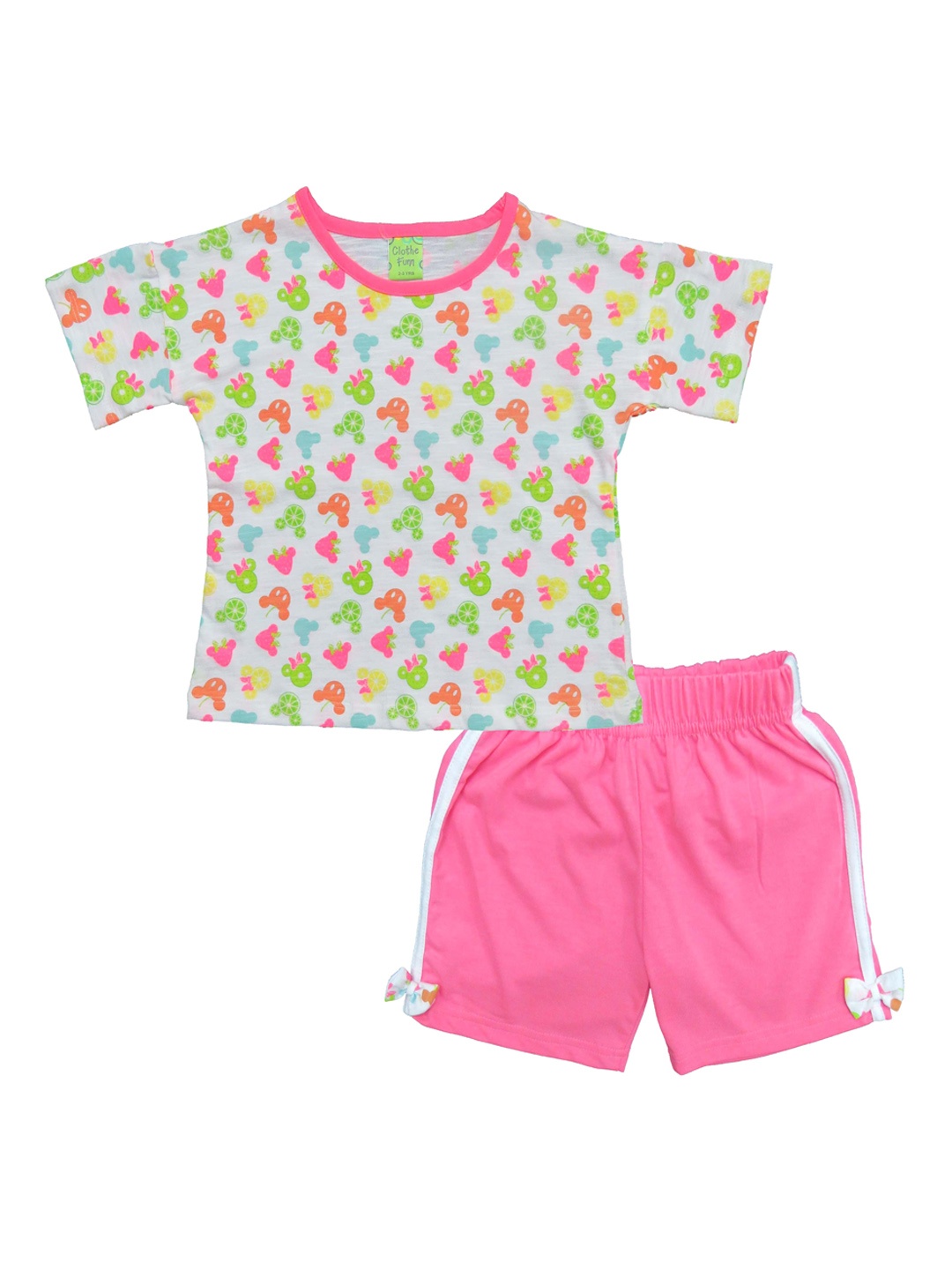 

Clothe Funn Girls Printed Cotton T-shirt With Shorts, White
