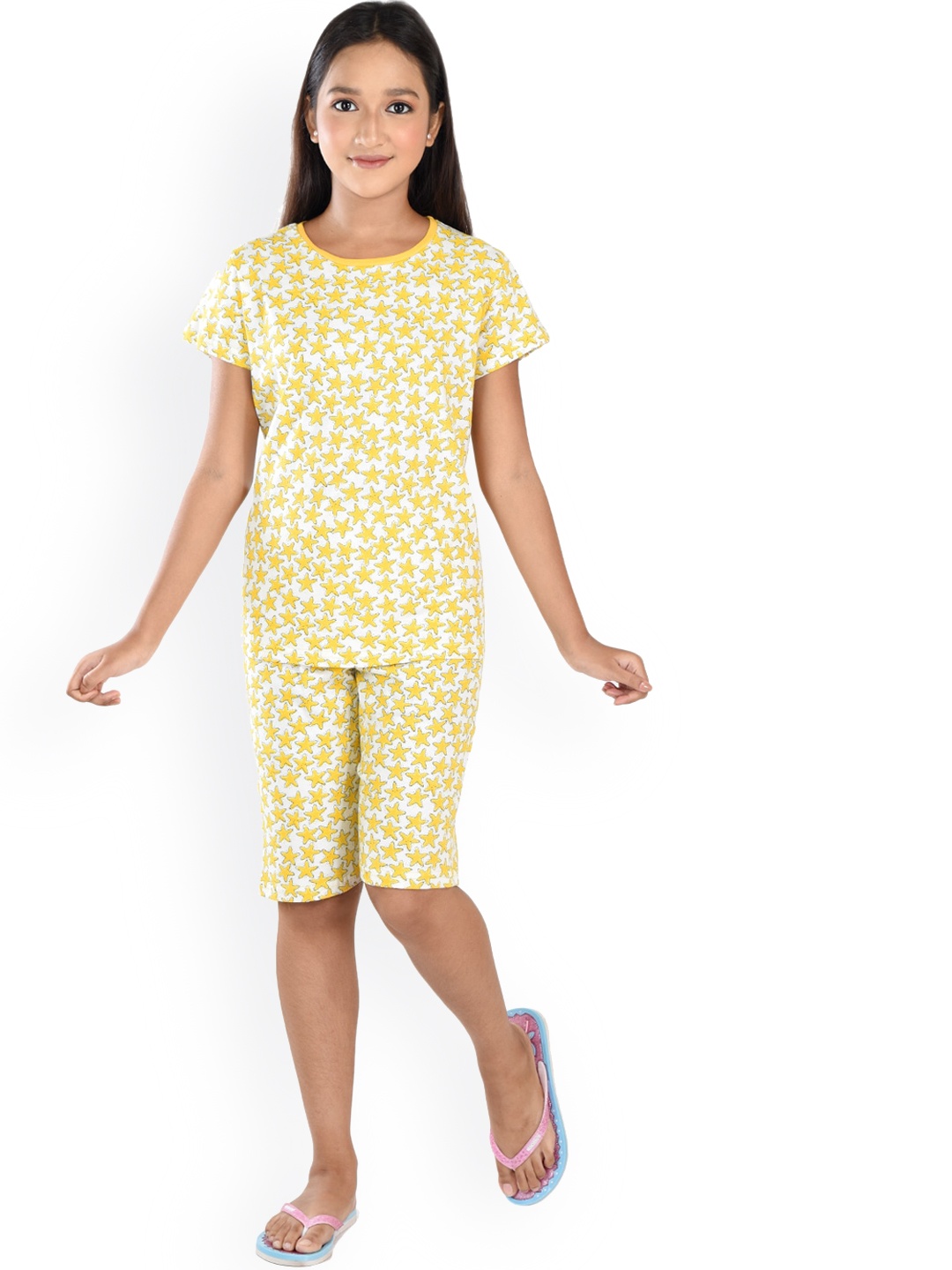 

Clothe Funn Girls Conversational Printed Pure Cotton Night Suit, Yellow