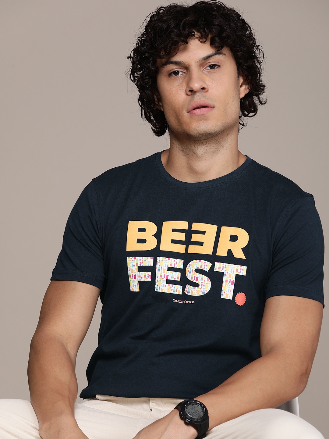 

SIMON CARTER LONDON Men Typography Printed Slim Fit T-shirt, Navy blue