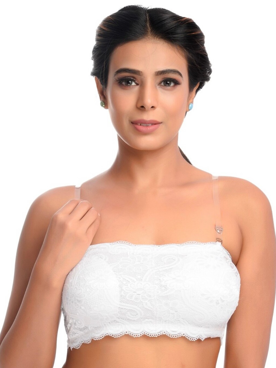 

SASHU Medium Coverage Removable Padding Transparent Straps Cotton Bandeau Bra, White