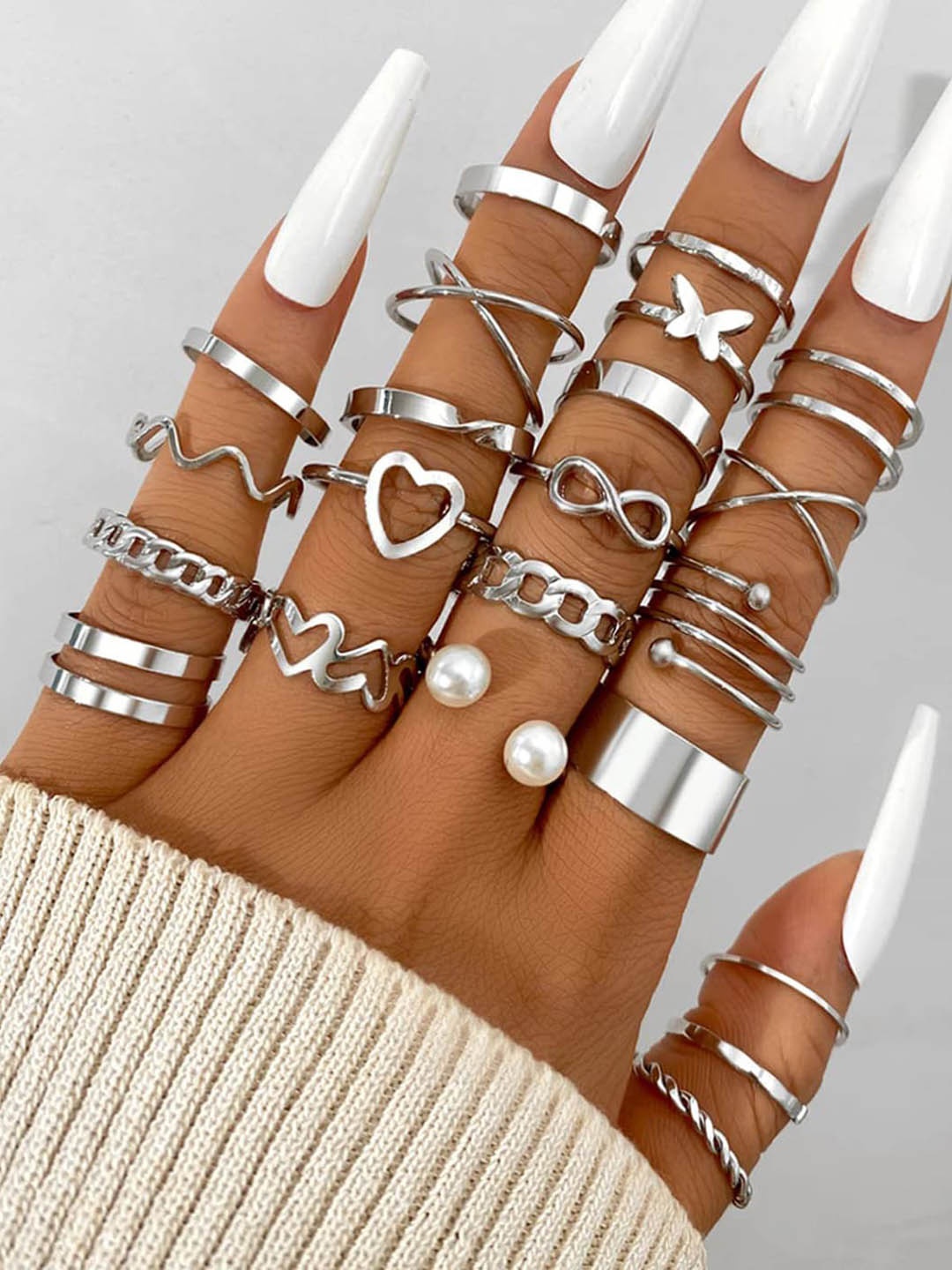 

Shining Diva Fashion Set of 22 Silver-Plated Finger Rings