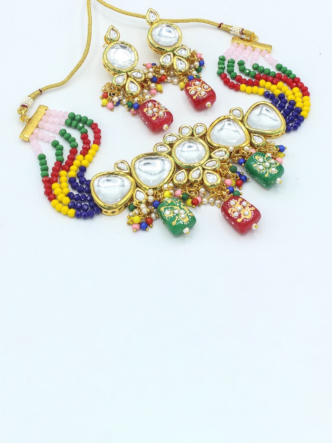 

AASHISH IMITATION Gold-Plated Kundan-Studded & Beaded Necklace & Earrings